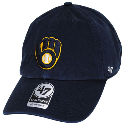 47 Brand | Milwaukee Brewers MLB Clean Up Strapback Baseball Cap Dad Hat | 203203 | lead | NAVY