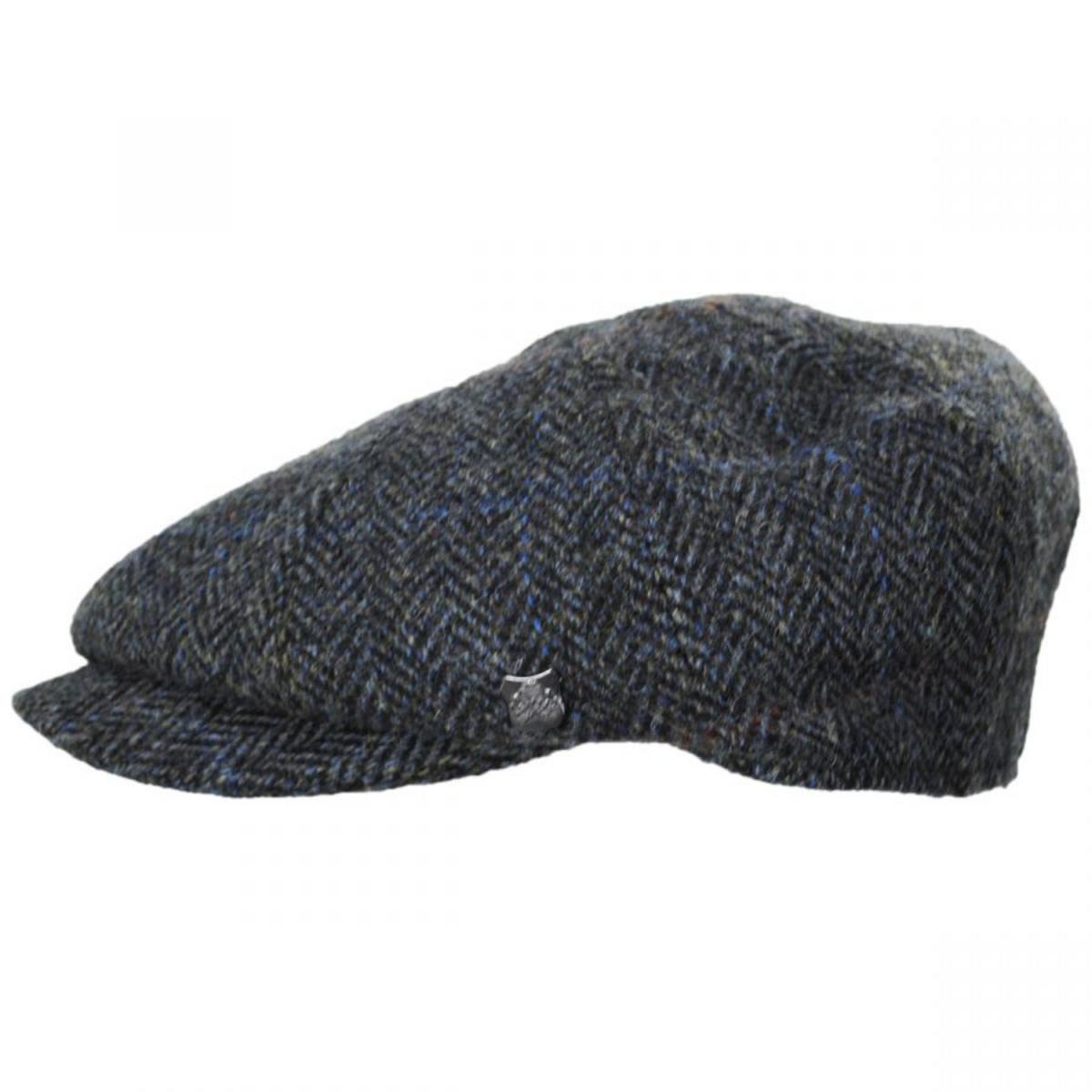 Failsworth | Harris Tweed Overcheck Herringbone Wool Newsboy Cap | 177915 | profile | CHARCOAL
