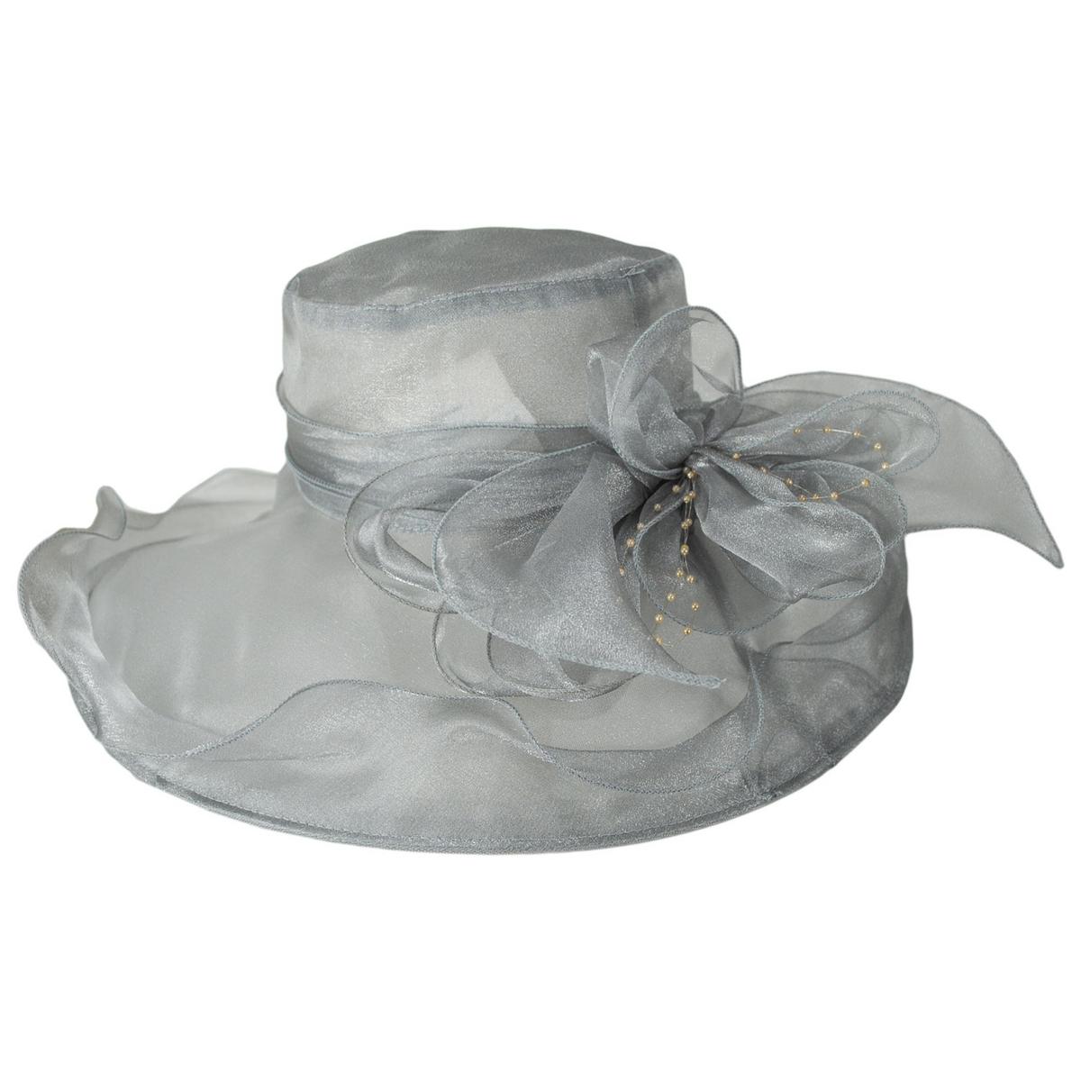 San Diego Hat Company | Organza Pearl Boater Dress Hat | 121052 | profile | SILVER