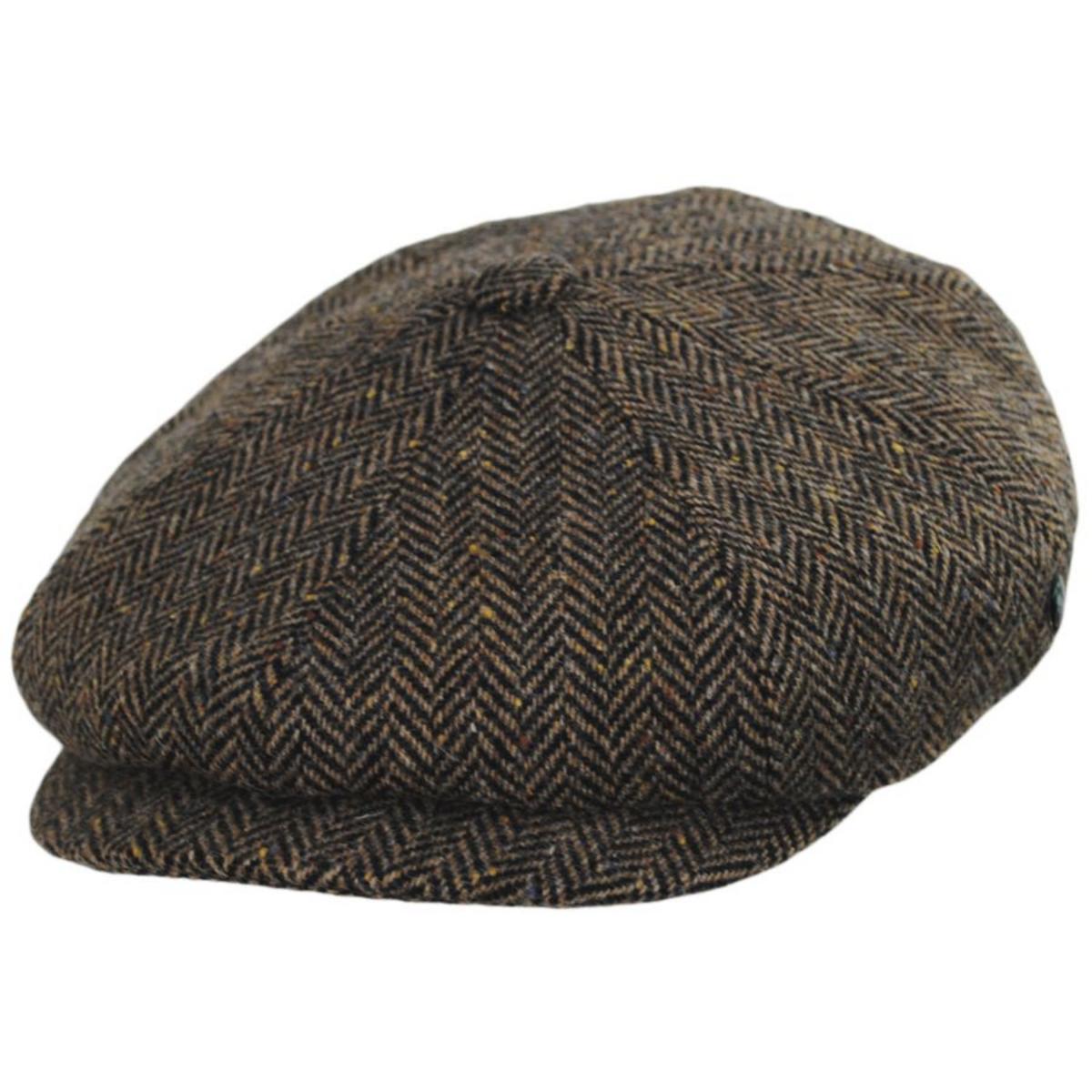 City Sport Caps | Herringbone Donegal Tweed Wool Newsboy Cap | 175111 | lead | COGNAC