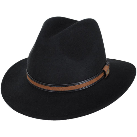 Scala | Shaun Crushable Wool Felt Safari Fedora Hat | 130442 | lead | BLACK