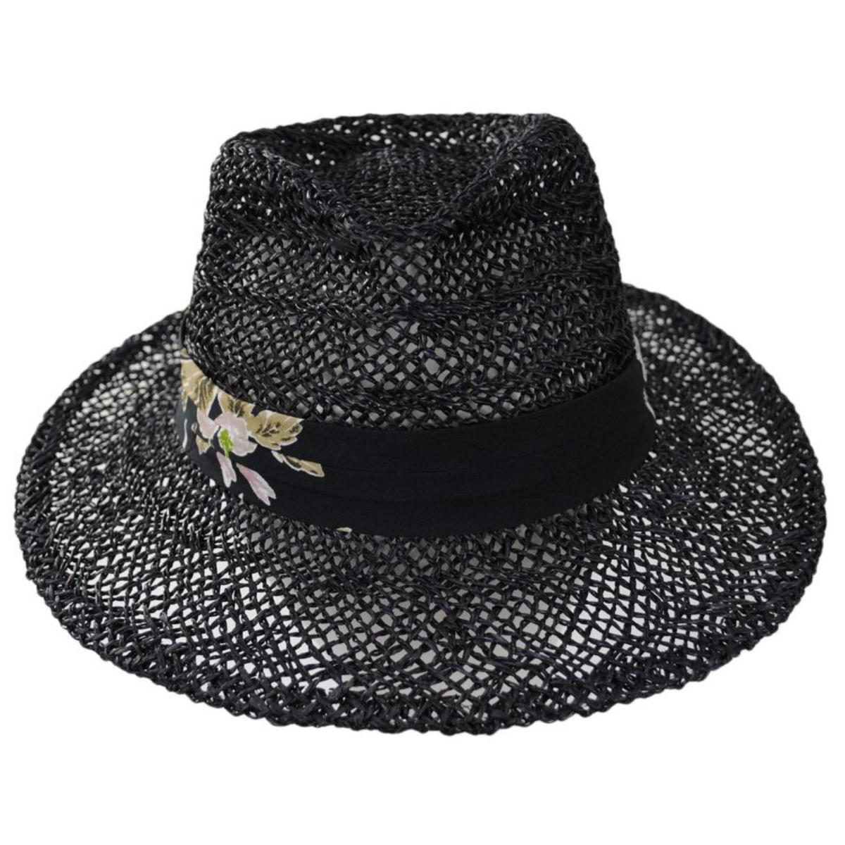BRIXTON HATS | Aloha Seagrass Straw Fedora Hat | 128353 | front | BLACK/BLACK