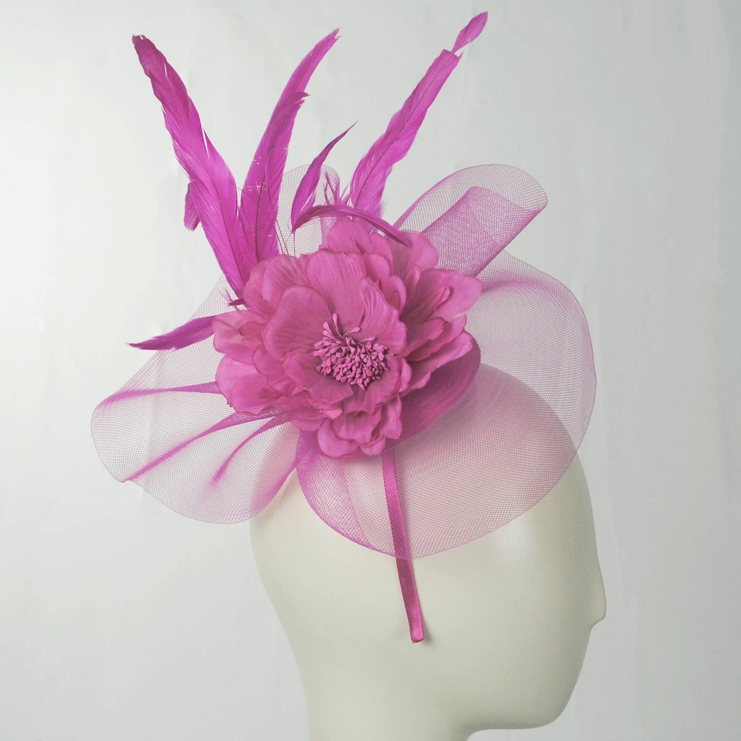 Sophia | Peony and Feathers Fascinator Hat | 122907 | profile | FUCHSIA