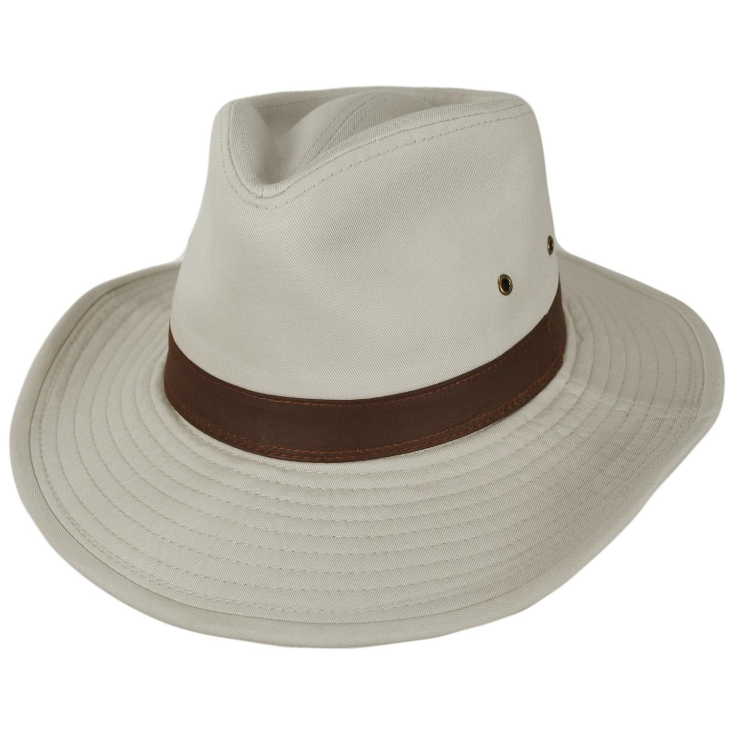 Dorfman Pacific | Cotton Twill Outback Fedora Hat | 400232 | lead | PUTTY