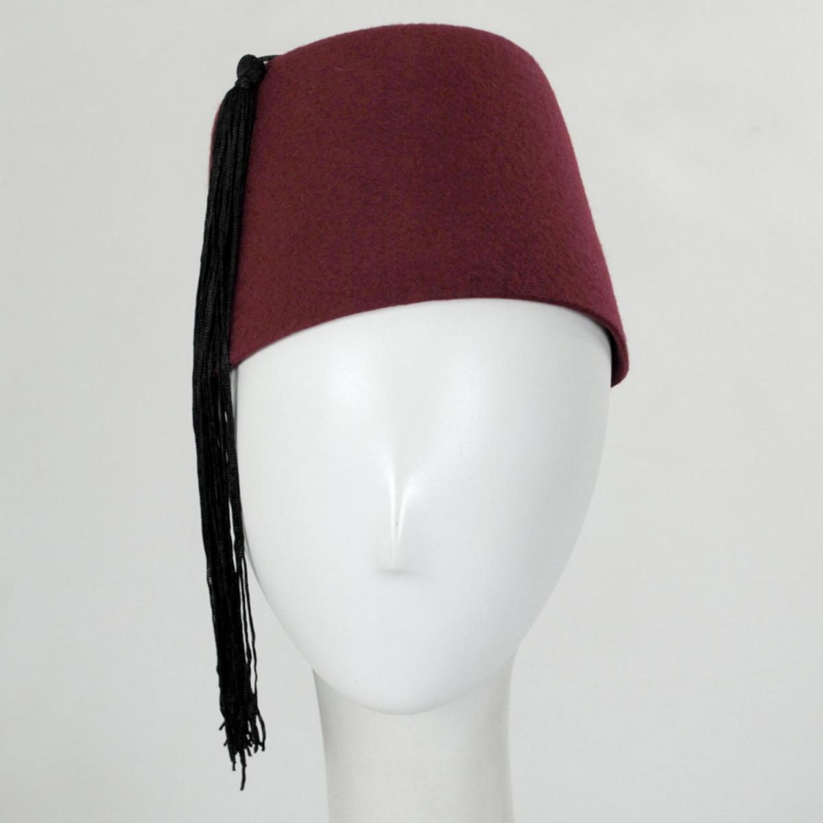 Village Hat Shop | Wool Fez with Black Tassel | 193300 | front | MAROON
