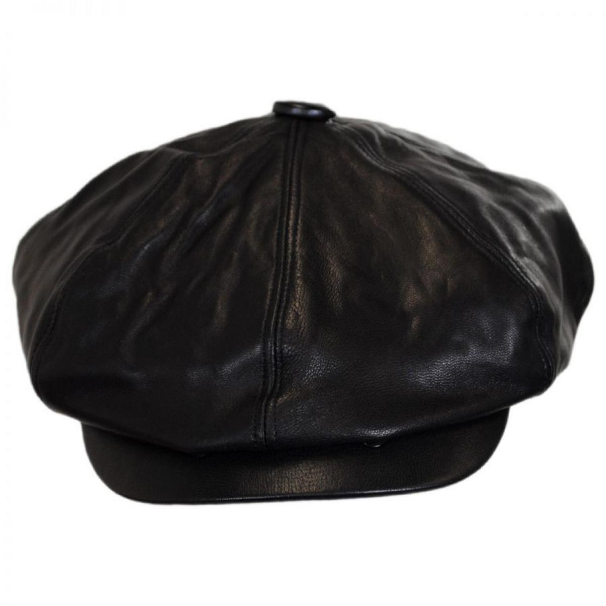 Bailey 1922 | Noclin Leather Newsboy Cap | 167128 | front | BLACK