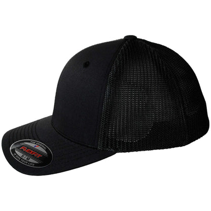 Flexfit | Tonal Mesh Trucker Flexfit Fitted Baseball Cap | 221501 | profile | BLACK