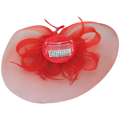 Kathy Jeanne | Firework Horsehair Mesh and Feather Fascinator Hat | 122411 | under | RED