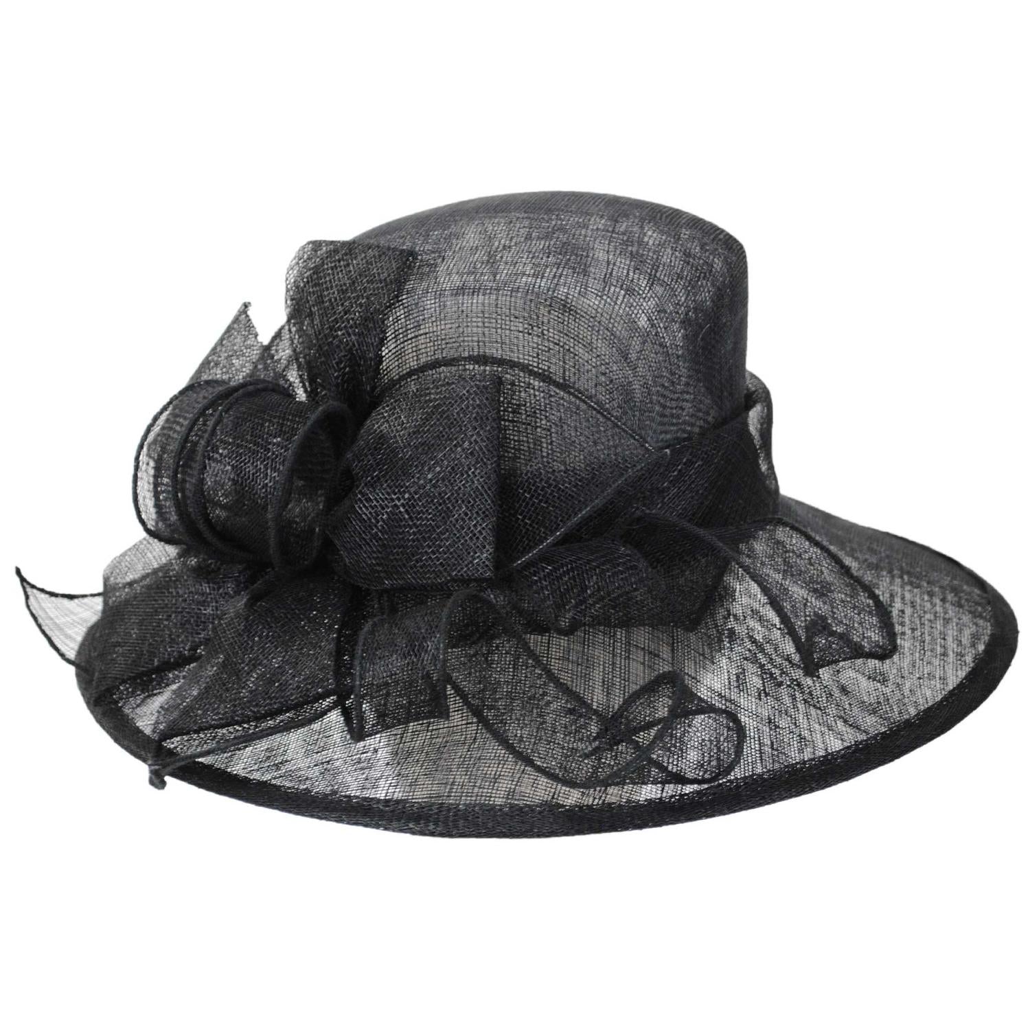 C.C Hats | Bow & Swirls Sinamay Straw Boater Dress Hat | 124268 | front | BLACK