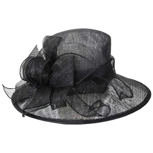 C.C Hats | Bow & Swirls Sinamay Straw Boater Dress Hat | 124268 | front | BLACK