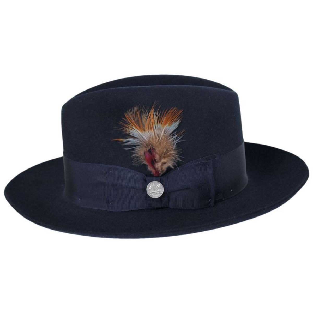 Stetson | Temple Fur Felt Fedora Hat | 130608 | profile | NAVY
