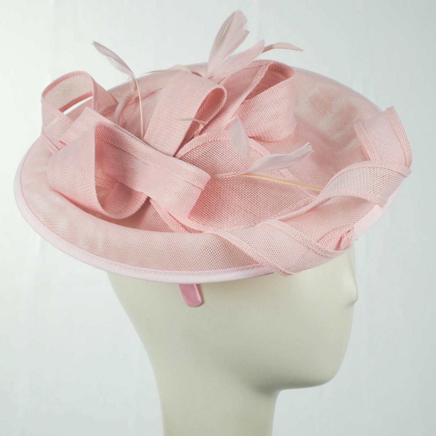 Sophia | Ribbon & Flax Linen Fabric Fascinator Hat | 122904 | profile | PINK