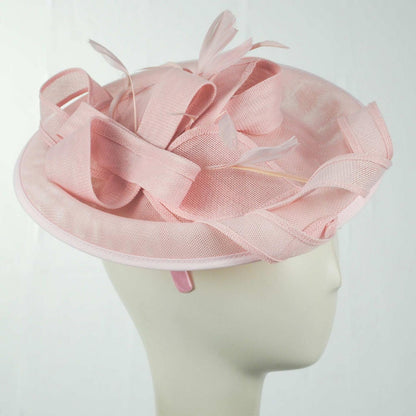 Sophia | Ribbon & Flax Linen Fabric Fascinator Hat | 122904 | profile | PINK