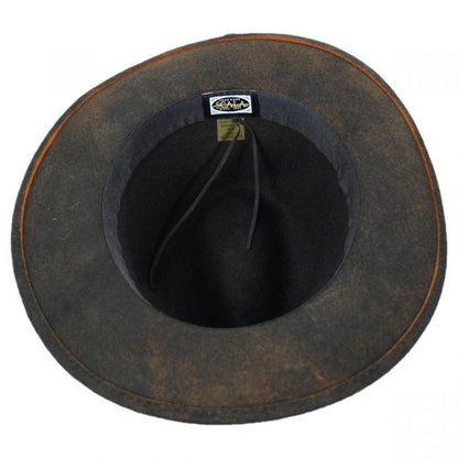 Scala | Woodstock Distressed Wool Felt Safari Fedora Hat | 123496 | under | CHOCOLATE
