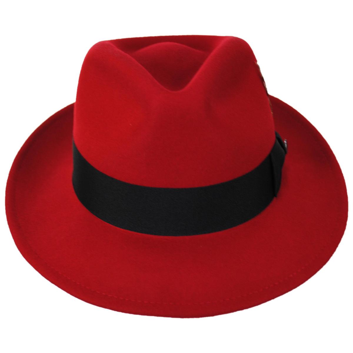Jaxon Hats | Pachuco Crushable Wool Felt Fedora Hat - Red | 135008 | front | RED