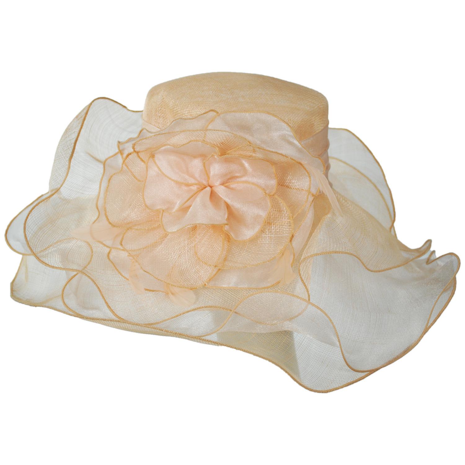 Jeanne Simmons | Organza Flower Triple Layer Sinamay Straw Boater Dress Hat | 120773 | profile | PINK