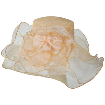 Jeanne Simmons | Organza Flower Triple Layer Sinamay Straw Boater Dress Hat | 120773 | profile | PINK