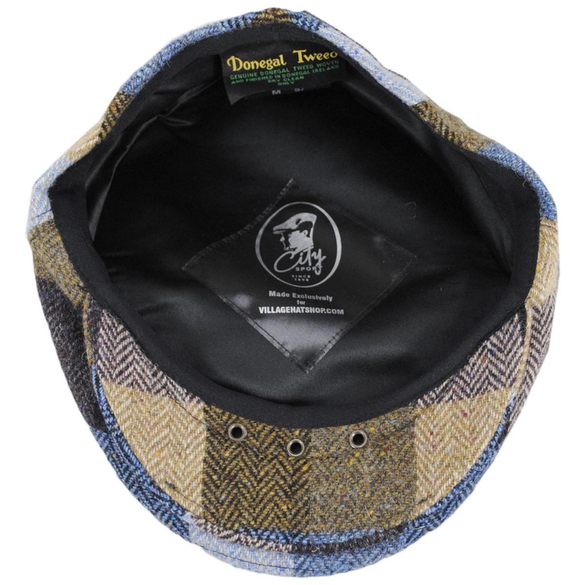 City Sport Caps | Herringbone Squares Donegal Tweed Wool Ivy Cap | 175022 | under | TAN/BLUE