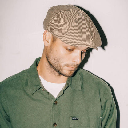 BRIXTON HATS | Brood Cotton Stripe Newsboy Cap | 161515 | lsmtwo | DARK TAN/BLACK HICKORY STRIPE