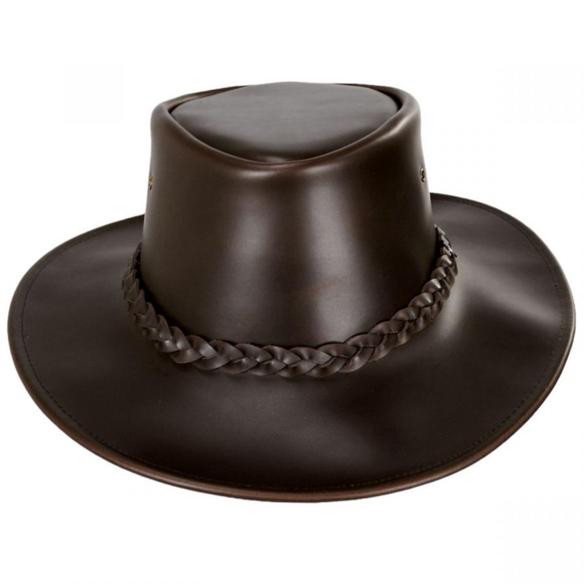 Jaxon Hats | Crusher Leather Outback Hat | 147202 | front | BROWN