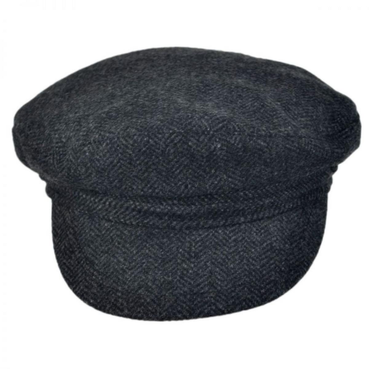 Jaxon Hats | Herringbone Wool Blend Fiddler's Cap | 181019 | front | CHARCOAL