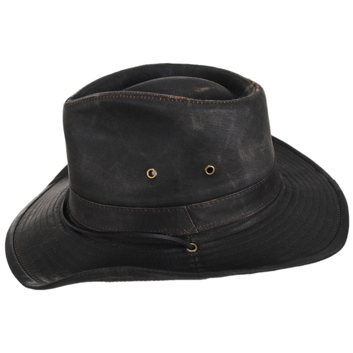 Dorfman Pacific | Weathered UPF 50+ Cotton Outback Hat | 400226 | profile | BROWN