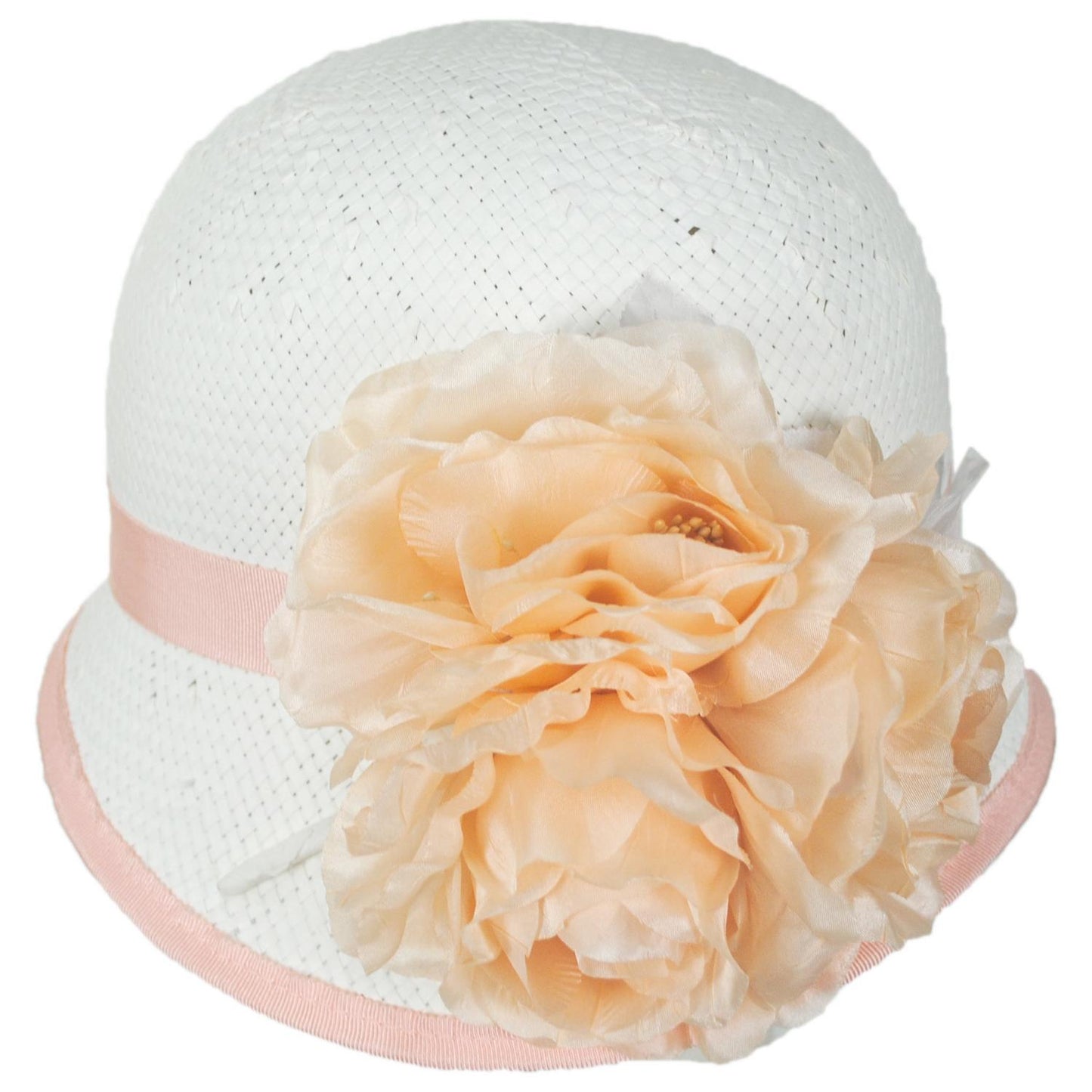 Kathy Jeanne | Peony Trio Toyo Straw Cloche Hat | 122440 | profile | WHITE/PEACH