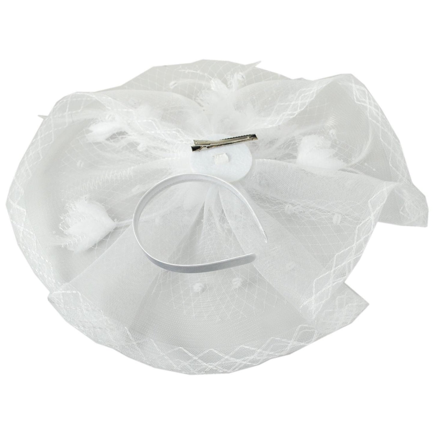 Sophia | Floral Feathered Mesh Fascinator Hat | 122906 | under | WHITE
