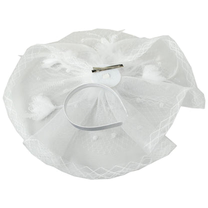 Sophia | Floral Feathered Mesh Fascinator Hat | 122906 | under | WHITE