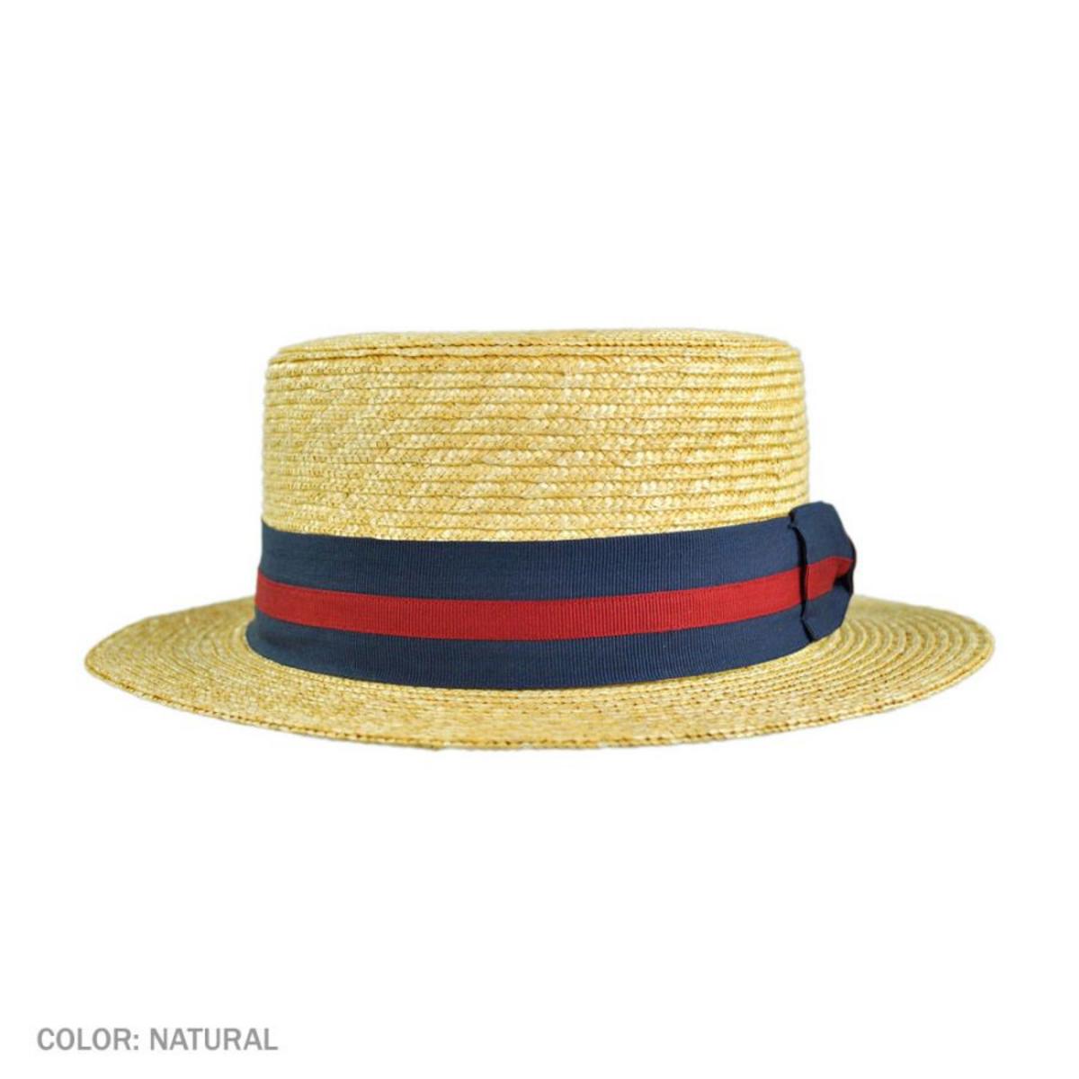 Jaxon Hats | Striped Band Wheat Straw Skimmer Hat | 129005 | front | NATURAL