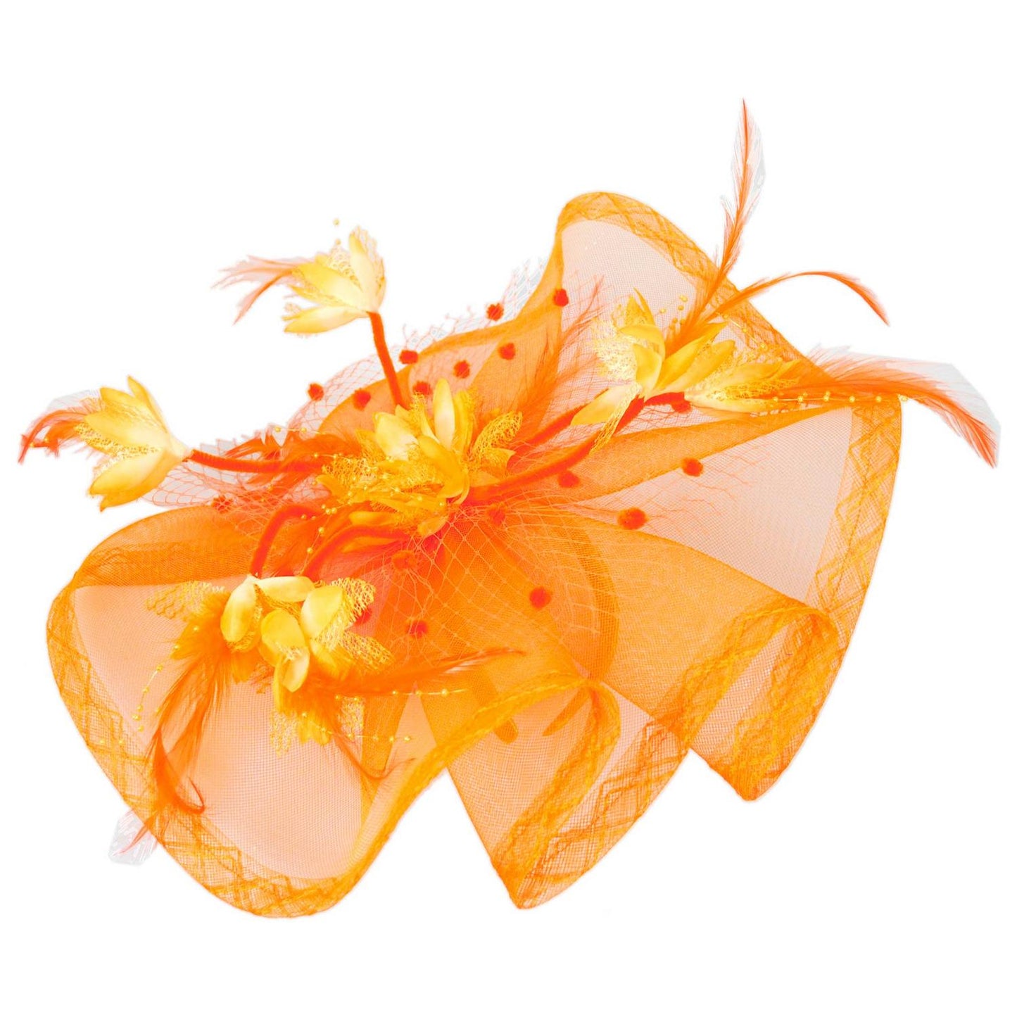 Sophia | Floral Feathered Mesh Fascinator Hat | 122906 | lead | ORANGE