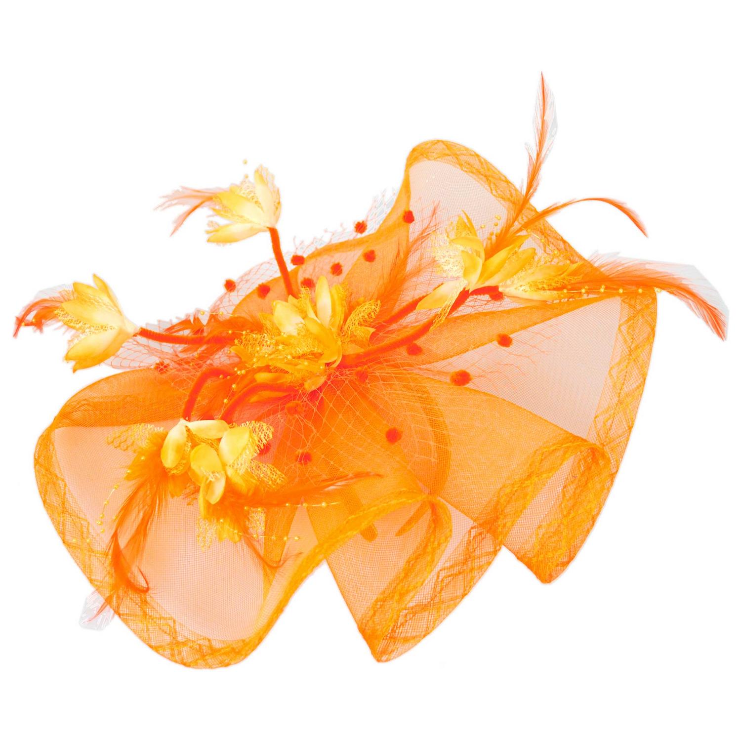 Sophia | Floral Feathered Mesh Fascinator Hat | 122906 | lead | ORANGE