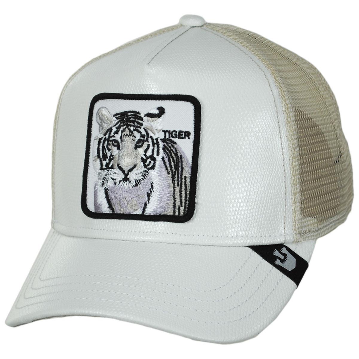 Goorin Bros | The Killer Tiger Vegan Leather Mesh Trucker Snapback Baseball Cap | 200637 | lead | WHITE