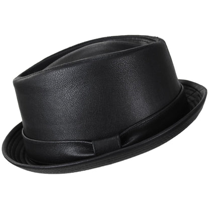 Stacy Adams | Vincent Vegan Leather Diamond Crown Fedora Hat | 140241 | profile | BLACK