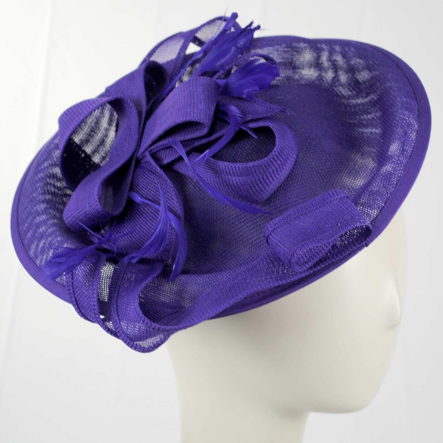 Sophia | Ribbon & Flax Linen Fabric Fascinator Hat | 122904 | profile | PURPLE