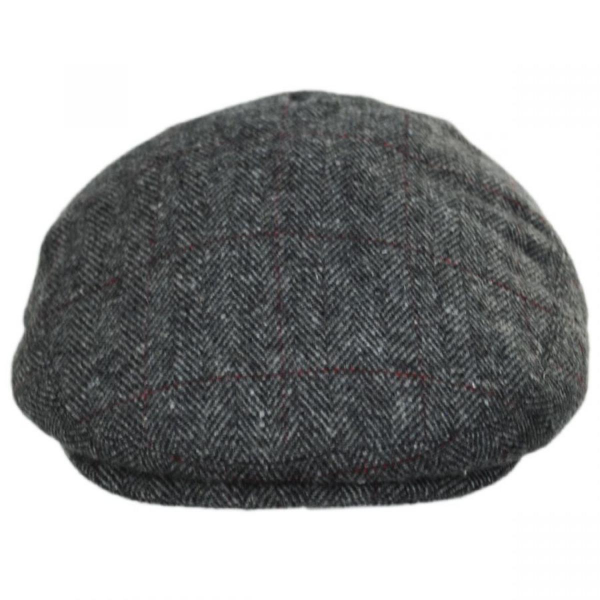 Jaxon Hats | Cosmo Herringbone Plaid Wool Blend Ivy Cap | 167560 | front | GREY