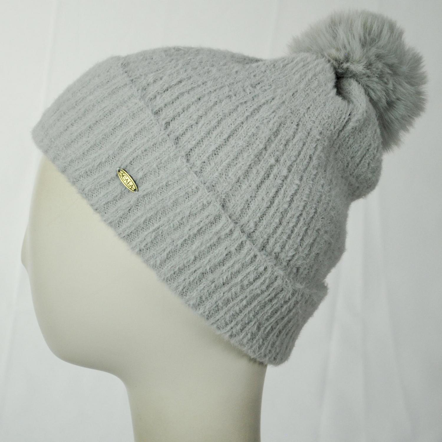 Scala | Luciane Pom Satin Beanie Hat | 500049 | profile | GREY