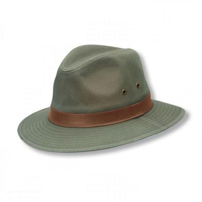 Dorfman Pacific | Packable Cotton Twill Safari Fedora Hat | 140215 | lead | OLIVE