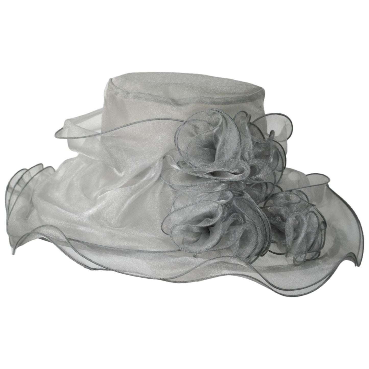 Something Special | 3 Flower Organza Boater Dress Hat | 121335 | profile | SILVER