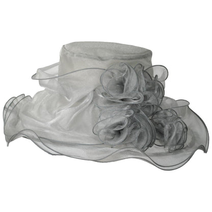 Something Special | 3 Flower Organza Boater Dress Hat | 121335 | profile | SILVER