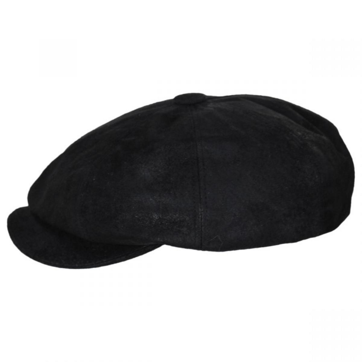 Jaxon Hats | Leather Newsboy Cap | 170201 | profile | BLACK
