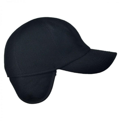 Wigens Caps | Melton Wool Earflap Baseball Cap | 223005 | under | BLACK