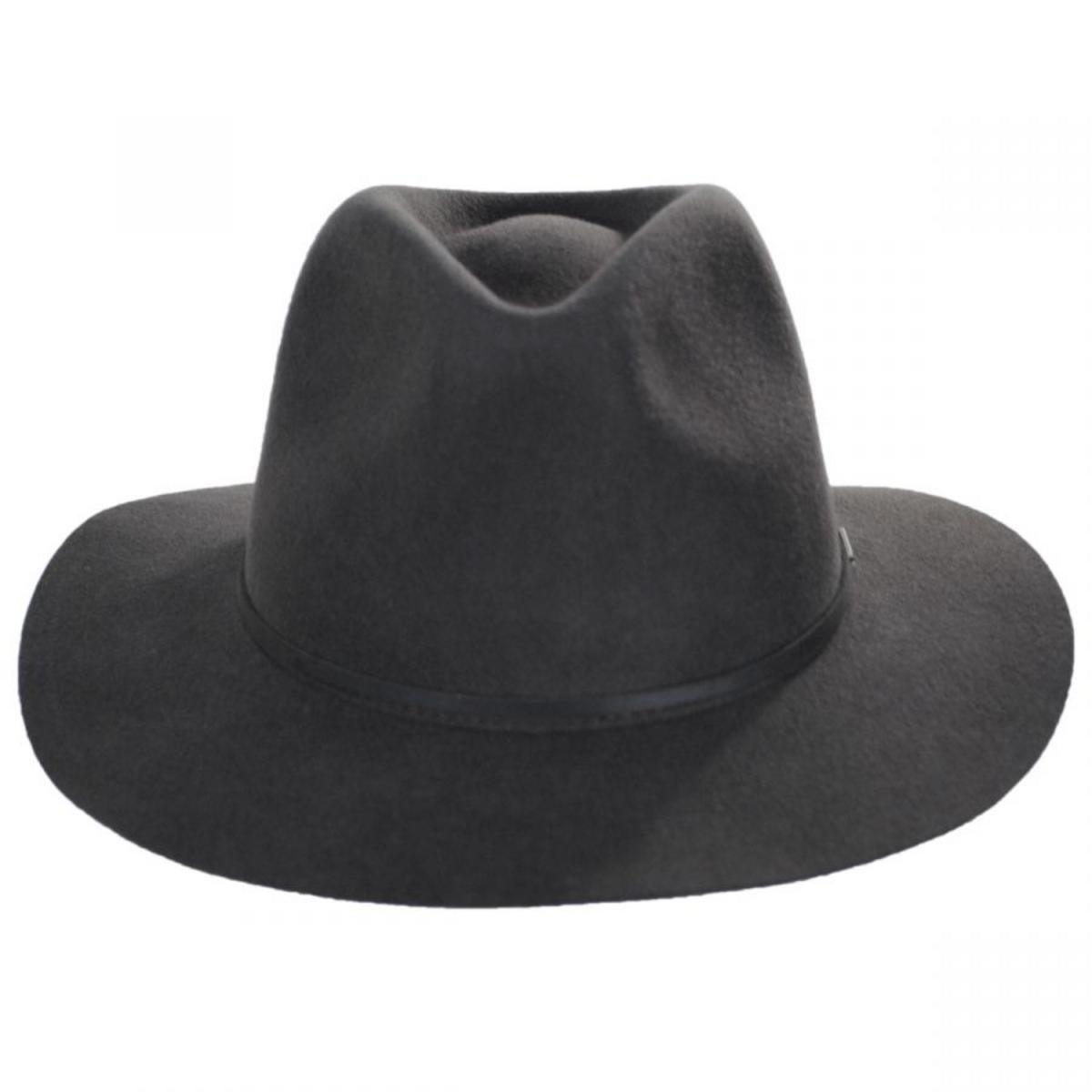 BRIXTON HATS | Wesley Packable Wool Felt Fedora Hat - Washed Black | 135638WB | front | WASHED BLACK
