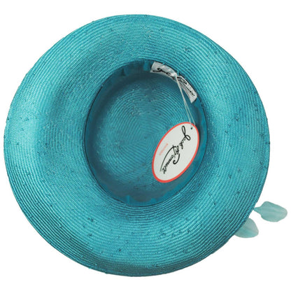 Jack McConnell | Rhinestones Sisal Straw Off Face Dress Hat | 124272 | under | TURQUOISE