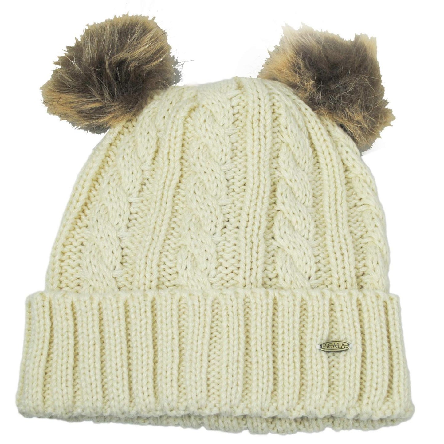 Scala | Maddie Pom Pom Satin Beanie Hat | 500050 | lead | IVORY