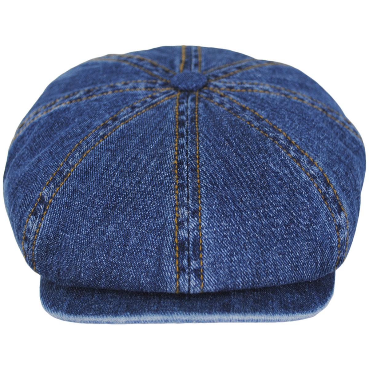 Stetson | Hatteras Cotton Denim Newsboy Cap | 160181 | front | DENIM BLUE