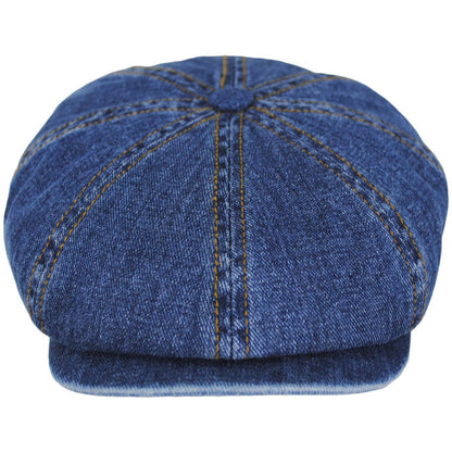 Stetson | Hatteras Cotton Denim Newsboy Cap | 160181 | front | DENIM BLUE