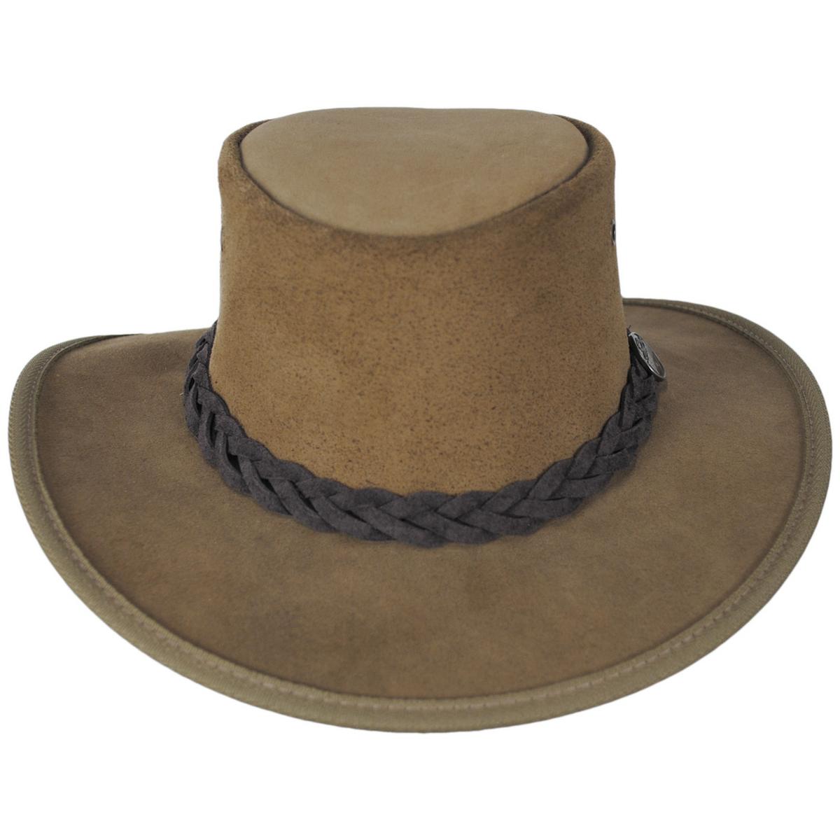 Barmah | Cattle Suede Leather Foldaway Drover Hat | 400902 | front | HICKORY