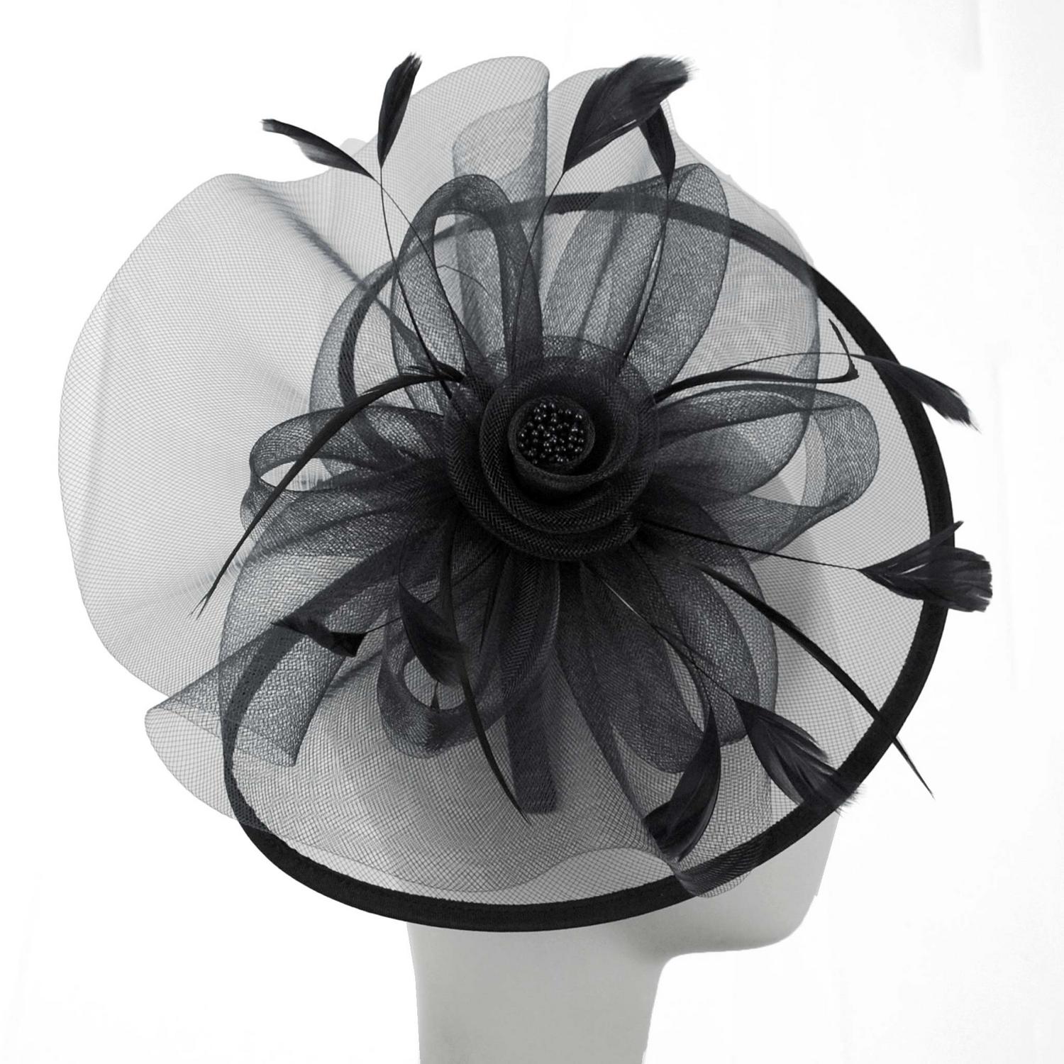 Sophia | Floral Mesh and Ribbon Fascinator Hat | 122905 | profile | BLACK