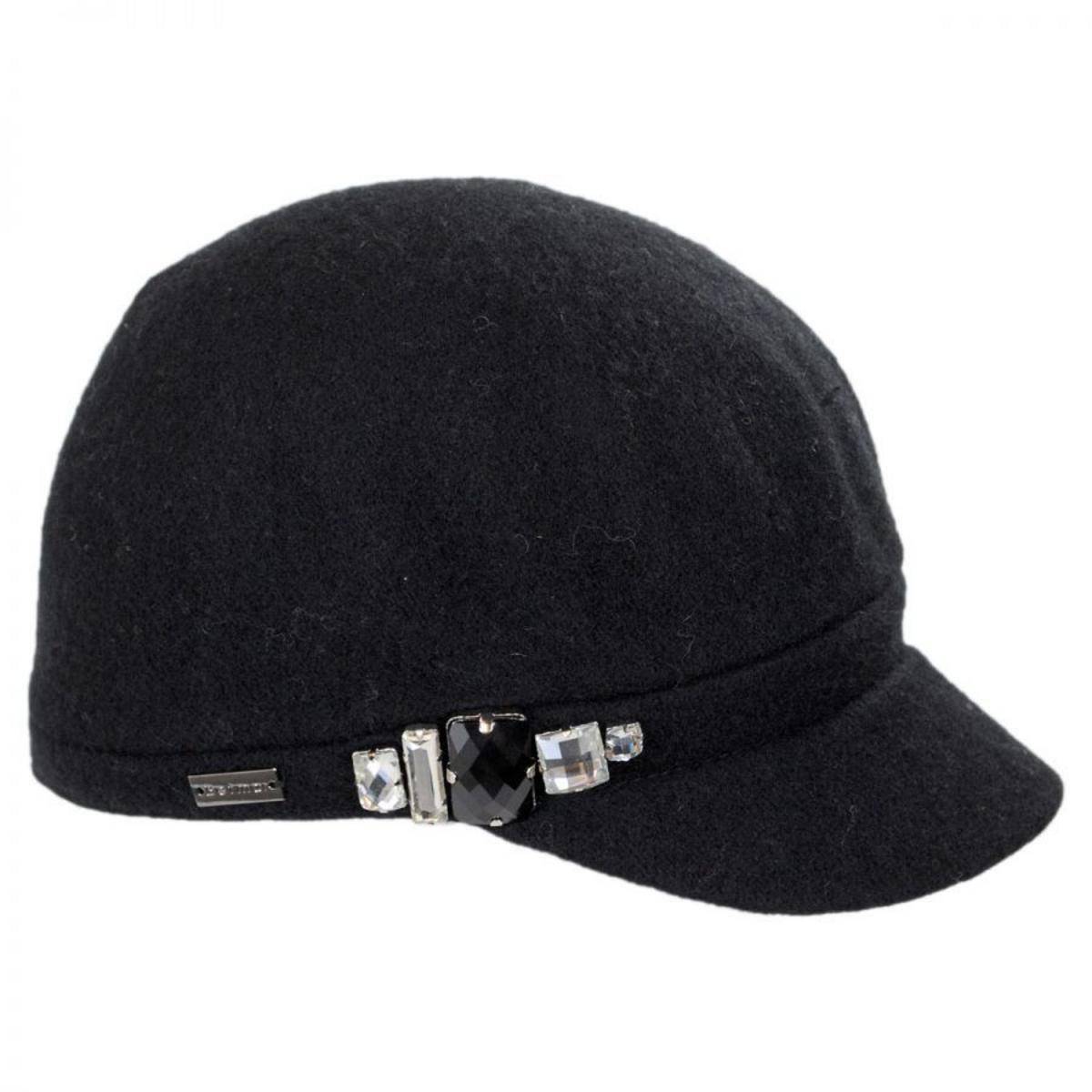 Betmar | Rhinestone Wool Cap | 106075 | profile | BLACK